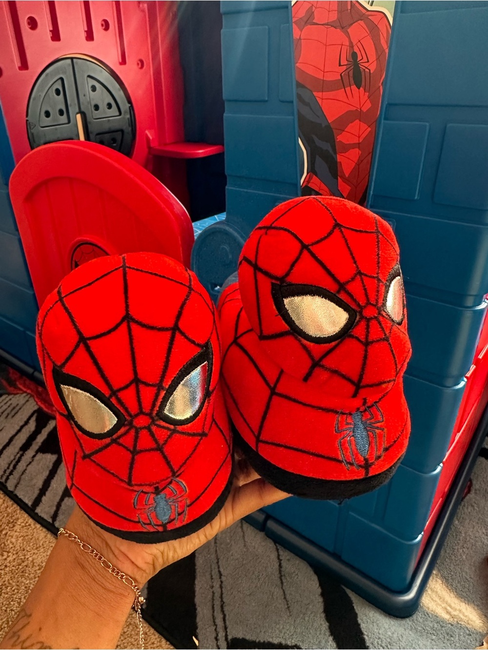 Spiderman Red & Black Plush Kids Slippers